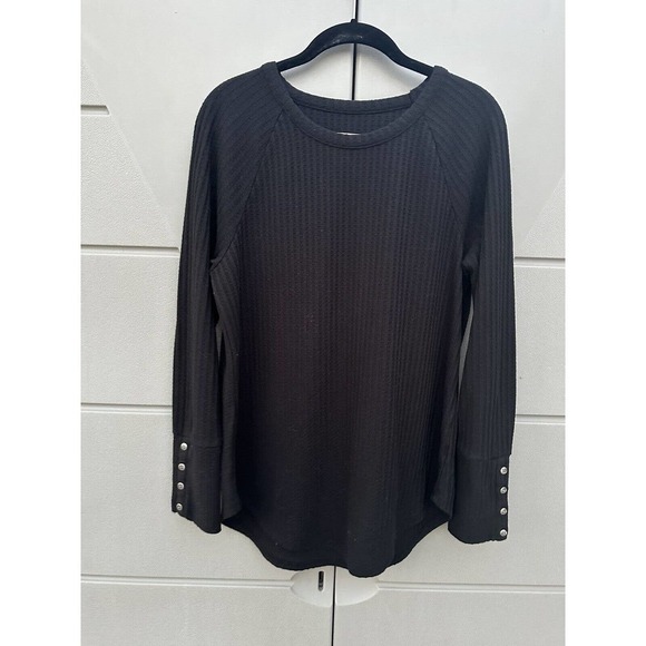 Chaser Women’s Black Long Sleeve Waffle Knit Thermal Top Button Cuffs Sz XLarge - Picture 4 of 14